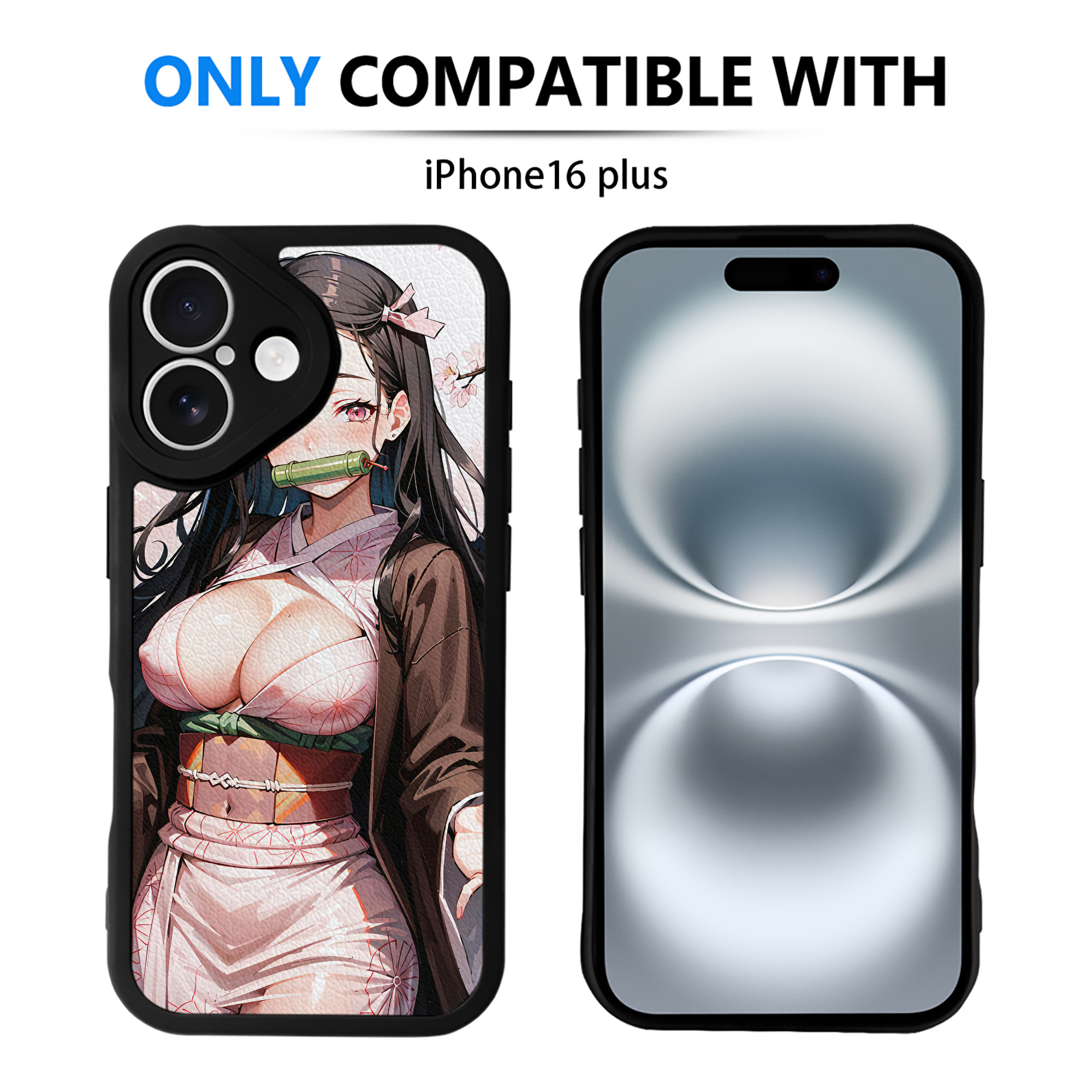 （画像用） 鬼滅の刃（きめつのやいば）竈門 禰󠄀豆子／かまど ねずこ Kamado Nezuko 【iPhone 16シリーズ対応】シリコンスマホケース（レザー調） 材質：シリコン